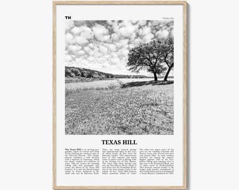 Texas Hill Poster Print Black and White, Texas Travel Wall Art, Hill Country Photography