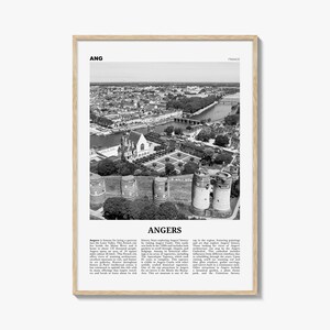 Impresión en blanco y negro de Angers, arte mural de Angers, póster de Angers, foto de Angers, decoración de pared de Angers, mapa de Angers, Francia