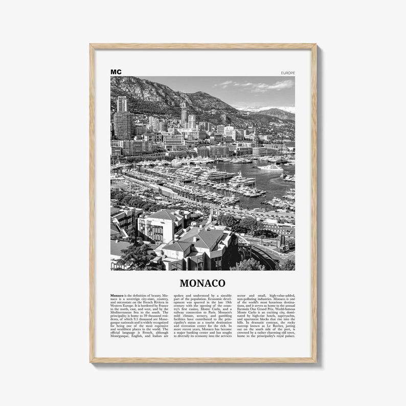 Monaco Poster Print Black and White, Port Hercules Photo, Europe Wall Art image 1