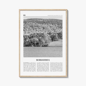 Berkshires Print Black and White, Berkshires Wall Art, Berkshires Poster, Berkshires Photo, Berkshires Map, Massachusetts, Connecticut, USA