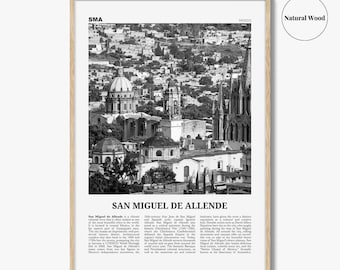 Póster impreso en blanco y negro de San Miguel de Allende, foto de la  parroquia, arte mural de México