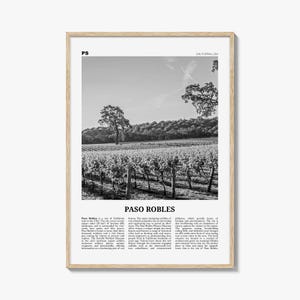 Paso Robles Print Black and White, Paso Robles Wall Art, Paso Robles Poster, Paso Robles Photo, Paso Robles Map, California, USA