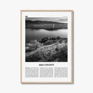 Ada County Print Black and White, Ada County Wall Art, Ada County Poster, Ada County Photo, Ada County Wall Décor, Ada County Map, Idaho USA