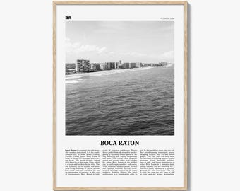 Boca Raton Poster Print Black and White, Florida Travel Wall Art, Coastal Skyline Decor