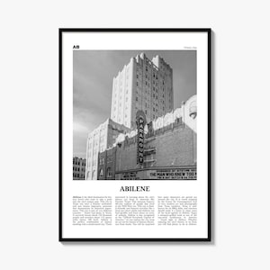 Abilene Poster, Black and White Photo Print, Travel Newspaper Wall Art, Home Decor