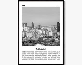 Caracas Poster, Black and White Photo Print, Travel Newspaper Wall Art, Home Decor