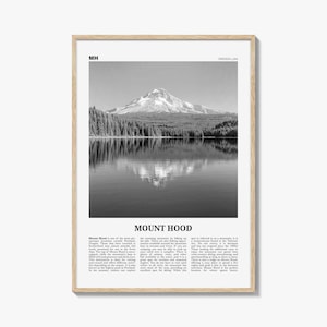 Mount Hood Print Black and White, Mount Hood Wall Art, Mount Hood Poster, Mount Hood Photo, Mount Hood Décor, Mount Hood Map, Oregon, USA