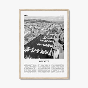 Swansea Print Black and White, Swansea Wall Art, Swansea Poster, Swansea Photo, Swansea Wall Décor, Swansea Map, Wales, UK