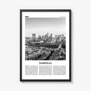 Nashville Poster, black and white skyline photo print in a black wood frame