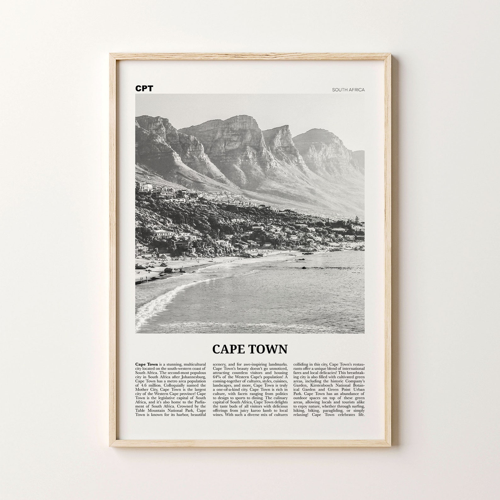 Cape Town Print Black and White Mountain Cape Town Wall Art Etsy