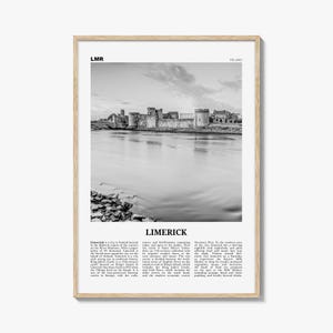 Limerick Poster Print Black and White, King John's Castle Photo, Ireland Travel Wall Art