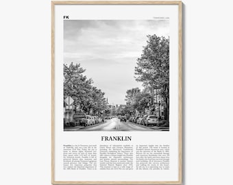 Franklin Poster Schwarz und Weiß, Tennessee Reise Wandkunst, USA Historische Stadt Druck