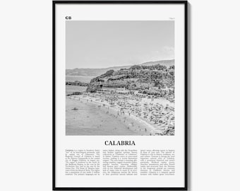 Calabria Poster, Black and White Photo Print, Travel Newspaper Wall Art, Home Decor