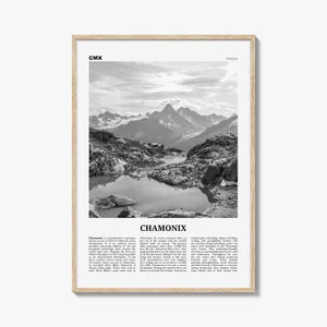 Impresión en blanco y negro de Chamonix, arte mural de Chamonix, póster de Chamonix, foto de Chamonix, decoración de pared de Chamonix, Mont Blanc, Francia, Aples