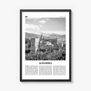 Alhambra Poster, black and white photo print in a black wood frame