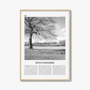 Hertfordshire Print Black and White, Hertfordshire Wall Art, Hertfordshire Poster, Hertfordshire Photo, Hertfordshire Map, England, UK