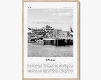 Salem posterprint zwart-wit, reiskunst aan de muur Massachusetts, decor New England