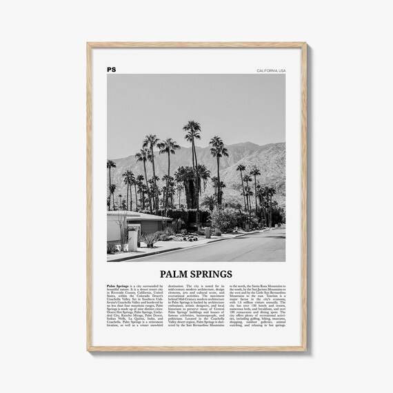 Palm Springs Poster Print Black and White, California Travel Wall Art, Mountain View Decor