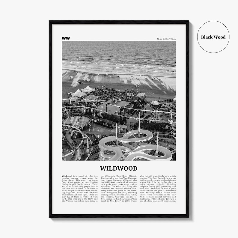 Wildwood Poster Print Black and White, New Jersey Travel Wall Art, Coastal Amusement Decor image 7
