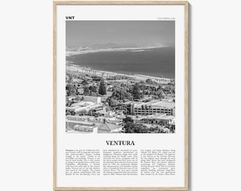 Ventura Poster Print Black and White, California Travel Wall Art, Coastal City Decor