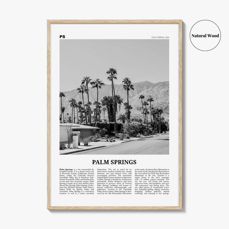 Palm Springs Poster Print Black and White, California Travel Wall Art, Mountain View Decor image 6