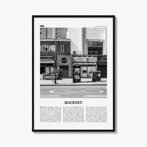 Hackney Poster, Black and White Photo Print, Travel Newspaper Wall Art, Home Decor
