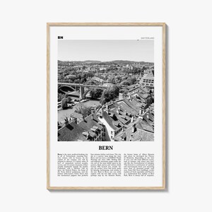 Póster de Berna en blanco y negro, arte mural de viaje a Suiza, decoración suiza, arte europeo