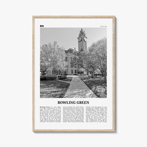 Bowling Green Print Black and White Ohio, Bowling Green Wall Art, Bowling Green Poster, Bowling Green Photo, Bowling Green Map, Ohio