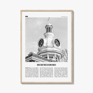 Murfreesboro-afdruk zwart-wit, Murfreesboro-muurkunst, Murfreesboro-poster, Murfreesboro-foto, Murfreesboro-kaart, Tennessee (VS)