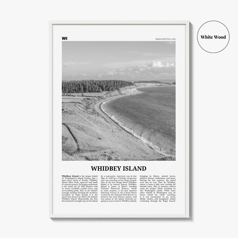 Whidbey Island Poster Print Black and White, Washington Travel Wall Art, Pacific Northwest Decor image 8