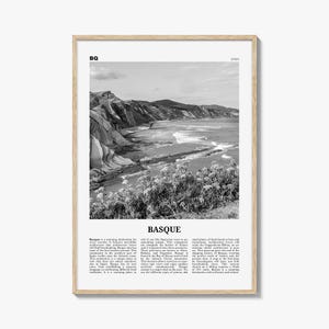 Basque Poster Print Black and White, Spain Travel Wall Art, País Vasco Coastal Photography