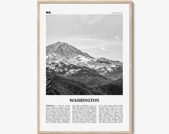 Washington Poster Print Black and White, Mount Rainier Photo, US Wall Art