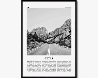 Texas Poster, Black and White Photo Print, Travel Newspaper Wall Art, Home Decor