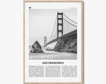 Póster de San Francisco en blanco y negro, foto del puente Golden Gate, arte mural