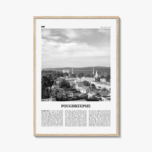 Poughkeepsie-afdruk zwart-wit, Poughkeepsie-muurkunst, Poughkeepsie-poster, Poughkeepsie-foto, Poughkeepsie-kaart, New York, VS