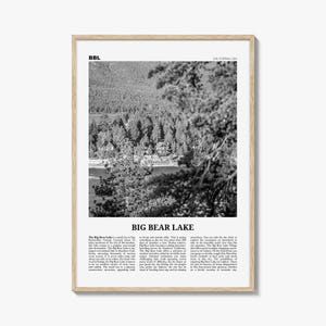 Big Bear Lake Map Art Print: Black and White California Poster