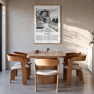 Arizona Poster, Black and White Desert Photo Print, Travel Newspaper Wall Art Premium Natural Wood Frame