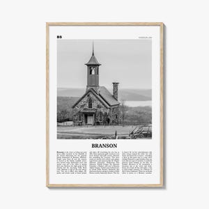Branson Poster Print Black and White, Historic Church Photo, Missouri Travel Wall Art, USA