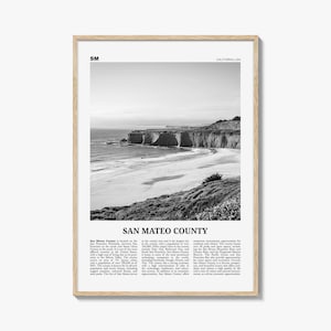 San Mateo County Poster Schwarz und Weiß, Kalifornien Wandkunst, Pazifik Foto