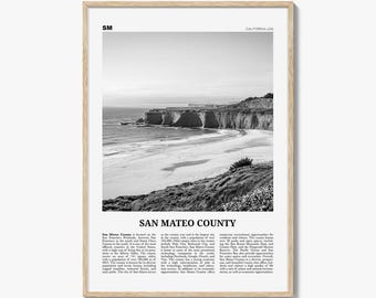 San Mateo County Poster Schwarz und Weiß, Kalifornien Wandkunst, Pazifik Foto