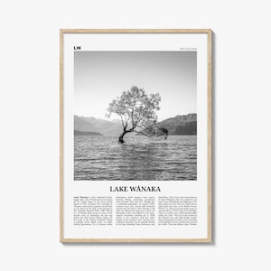 Lake Wanaka Print Black and White, Lake Wānaka Wall Art, Lake Wānaka Poster, Lake Wānaka Photo, Lake Wānaka Wall Décor, New Zealand