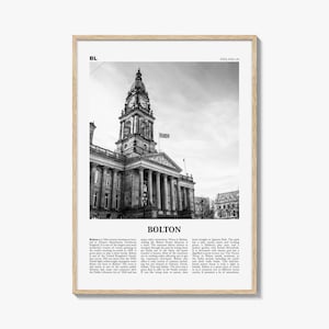 Bolton Print Black and White, Bolton Wall Art, Bolton Poster, Bolton Photo, Bolton Wall Décor, England, UK, United Kingdom