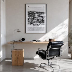 Jerusalem Poster, Black and White Photo Print, Travel Newspaper Wall Art, Home Decor Premium Black Wood Frame