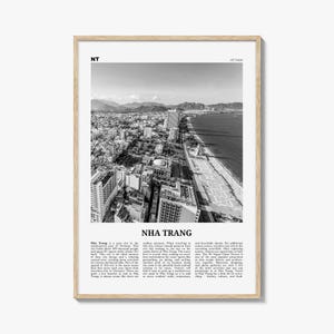Nha Trang posterprint zwart-wit, reizen Vietnam muurkunst, decor kust skyline