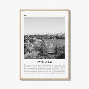 Watsons Bay Print Black and White, Watsons Bay Wall Art, Watsons Bay Poster, Watsons Bay Photo, Watsons Bay Wall Décor, Watsons Bay Map,