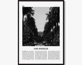 Los Angeles Poster, Black and White Palm Photo Print, Travel Newspaper Wall Art