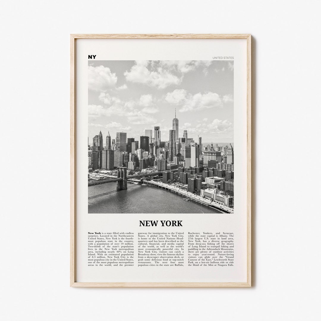 New York State Print Black and White No 1, New York State Wall Art, New