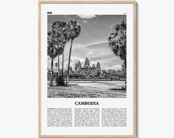 Cambodia Poster Print Black and White, Angkor Wat Photo, Travel Wall Art Decor