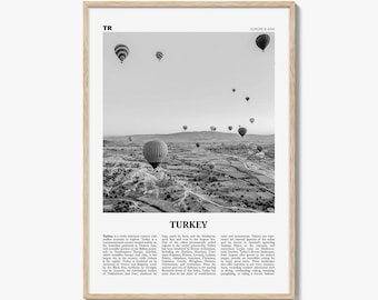 Turkey Poster Print Black and White, Cappadocia Photo, Turkey Wall Art