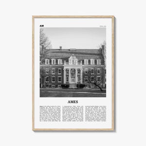 Ames Print Black and White, Ames Wall Art, Ames Poster, Ames Photo, Ames Map, Ames Wall Decor, Iowa, USA, United States